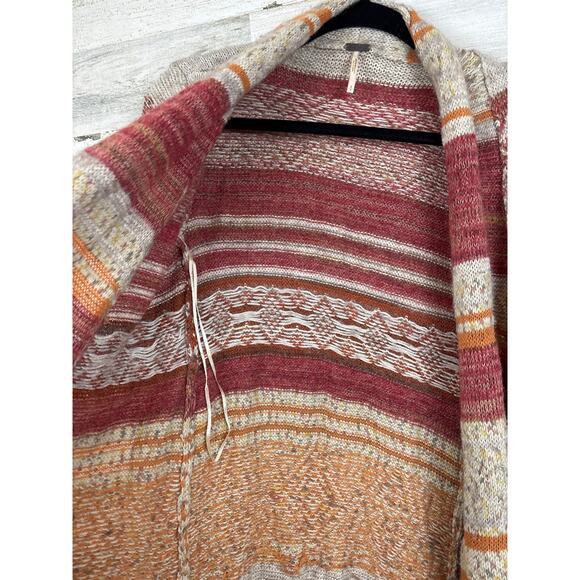 Free People Women’s S Orange Cream Yesterdays Smile Boho Maxi Knit Cardigan Rare - Picture 5 of 7
